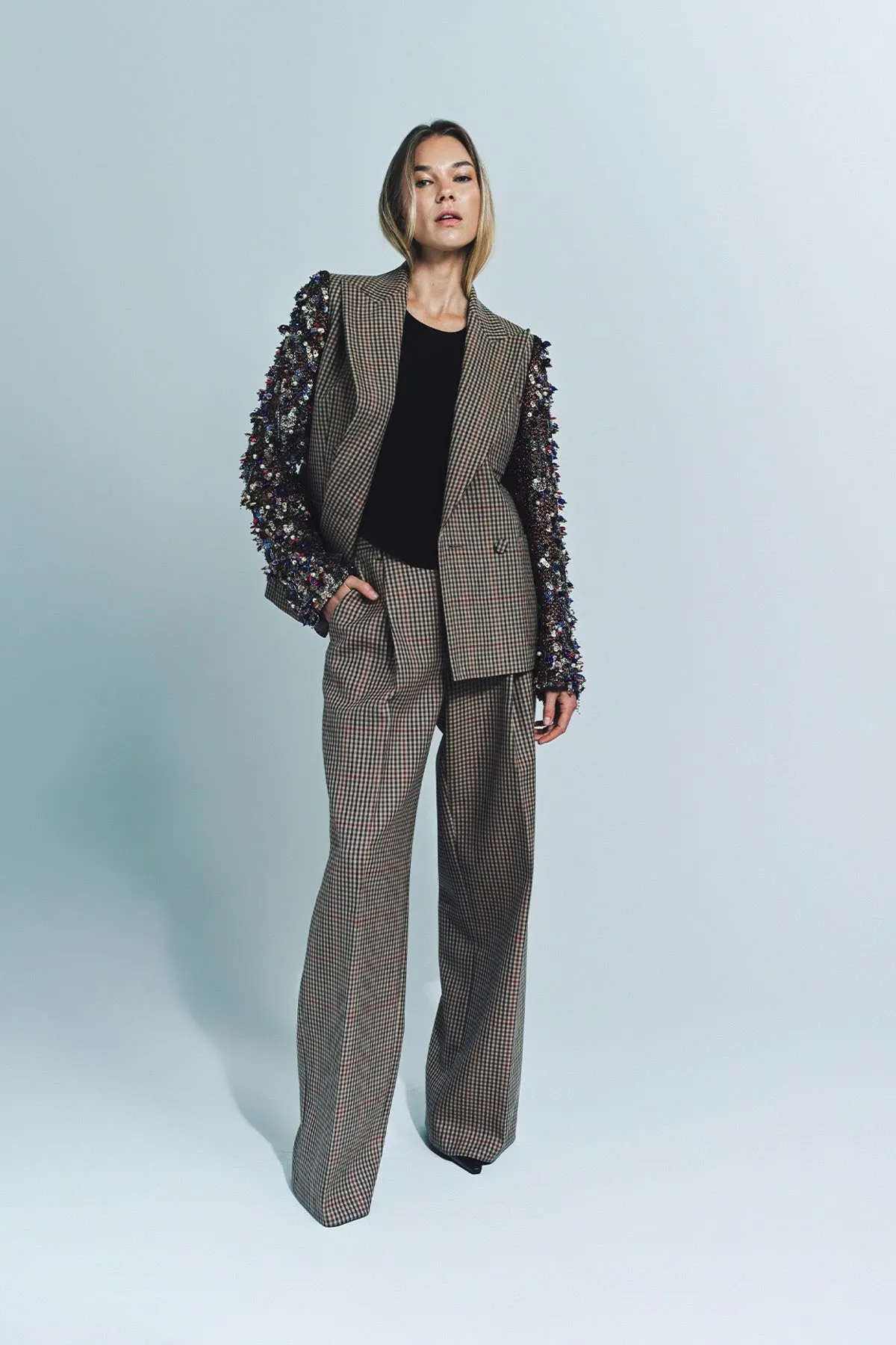 DRIES VAN NOTEN | SEQUINED CHECKED WOOL BLAZER