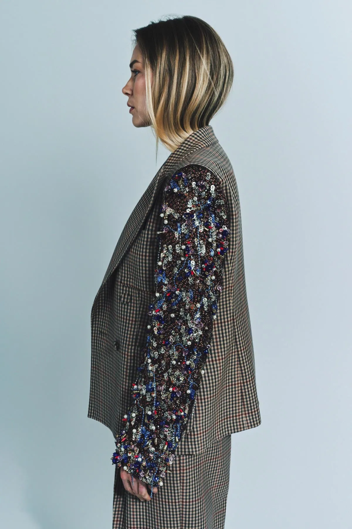 DRIES VAN NOTEN | SEQUINED CHECKED WOOL BLAZER