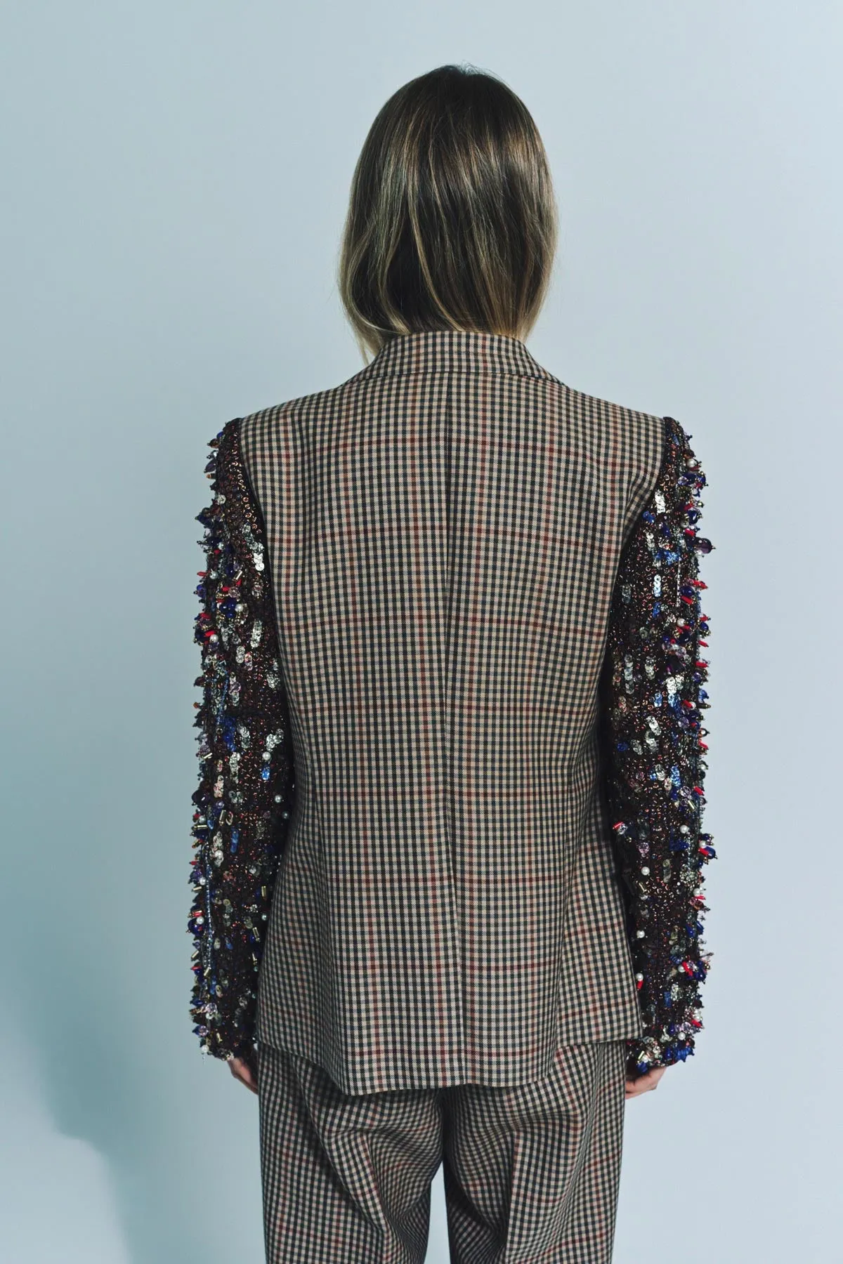 DRIES VAN NOTEN | SEQUINED CHECKED WOOL BLAZER