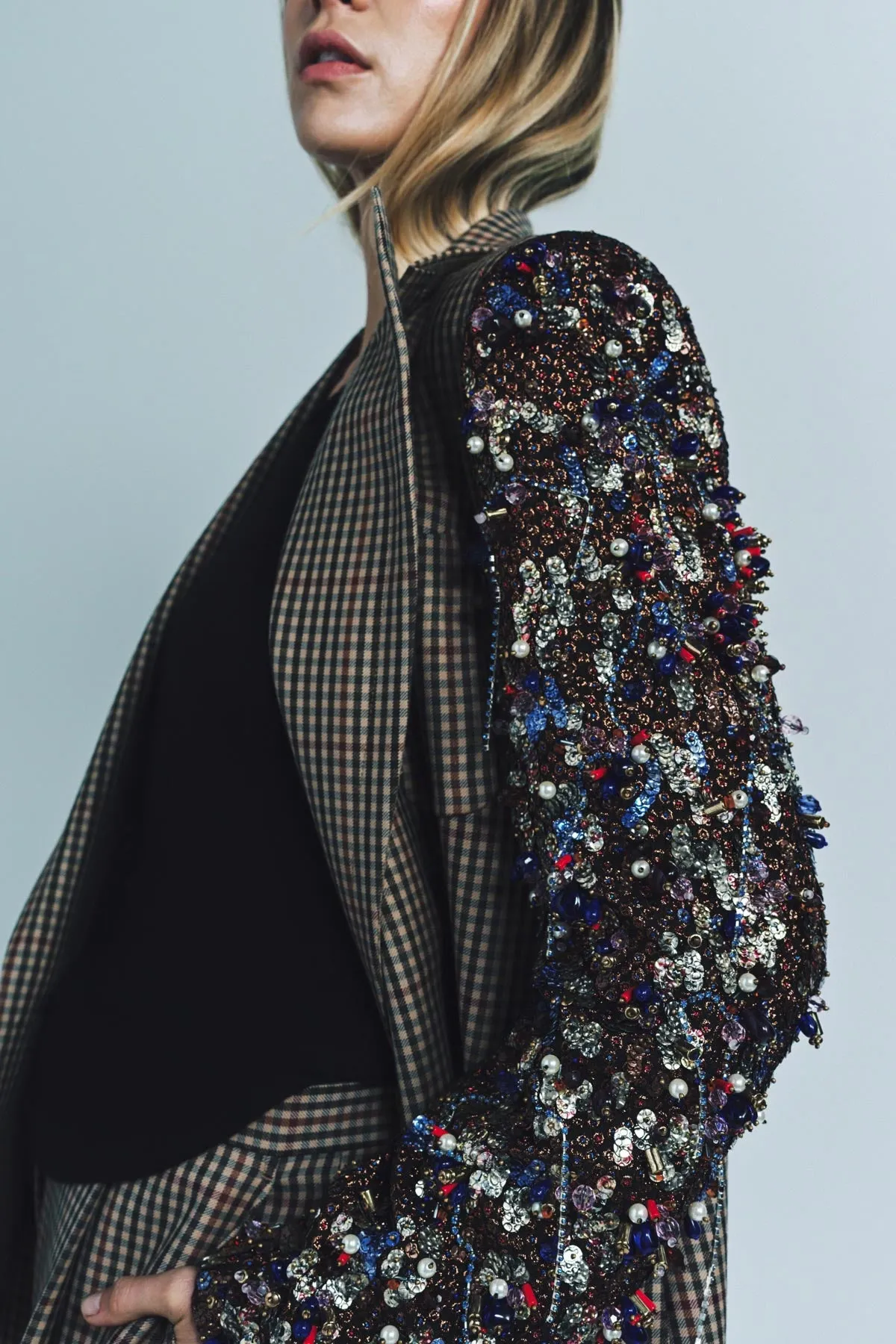 DRIES VAN NOTEN | SEQUINED CHECKED WOOL BLAZER