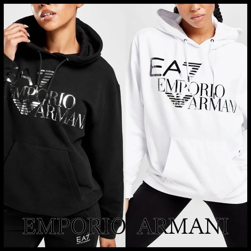 Emporio Armani Long Sleeve Plain Hoodies & Sweatshirts for Street Style