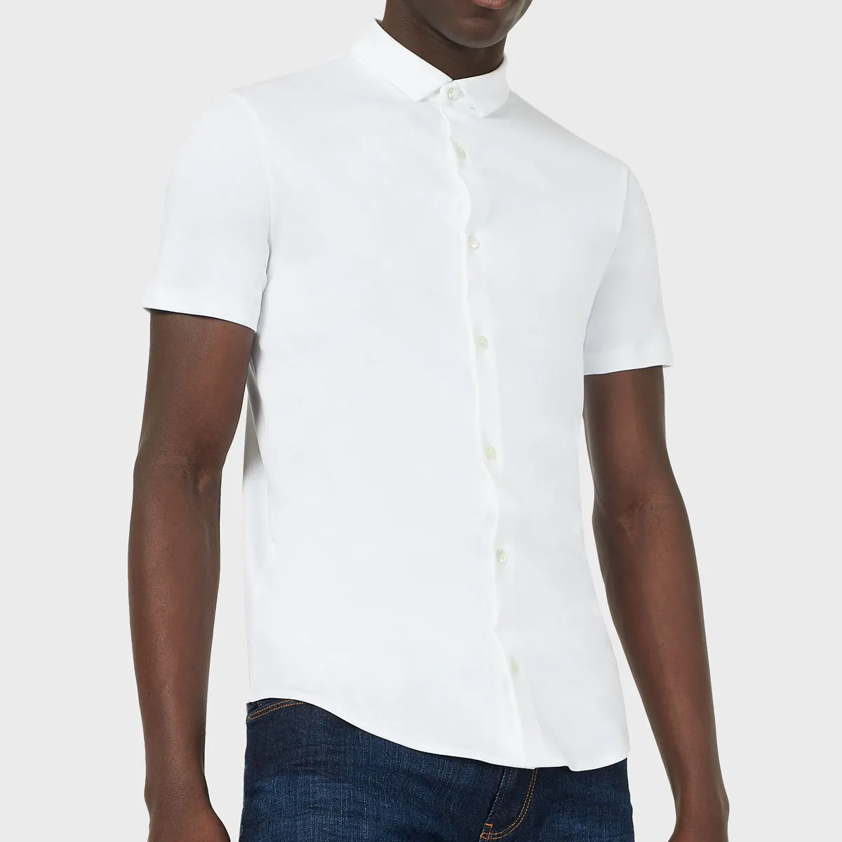 Emporio Armani White Short Sleeve Jersey Cotton Shirt