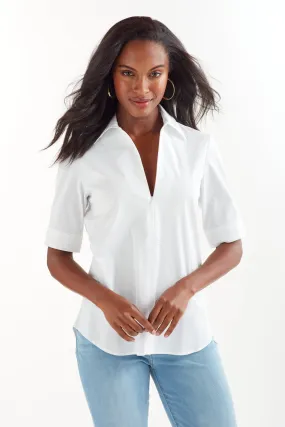 Endora Short Sleeve 1/2 Zip Shirt White - Best deals and discounts available