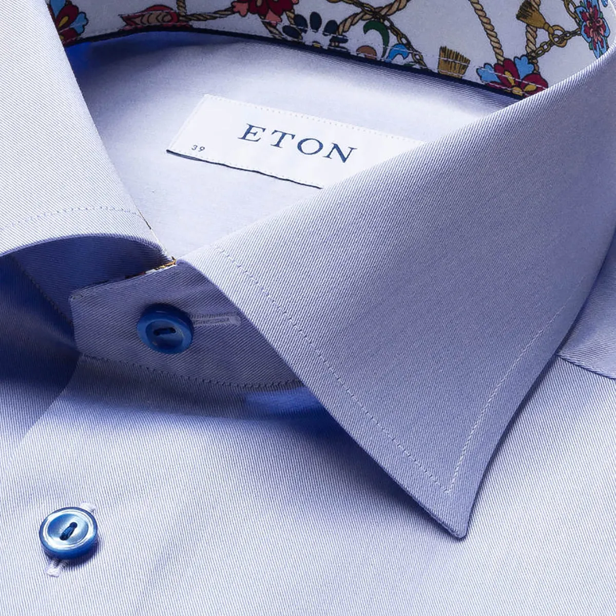 Eton Blue Print Trim Shirt with Contemporary Fit Design.