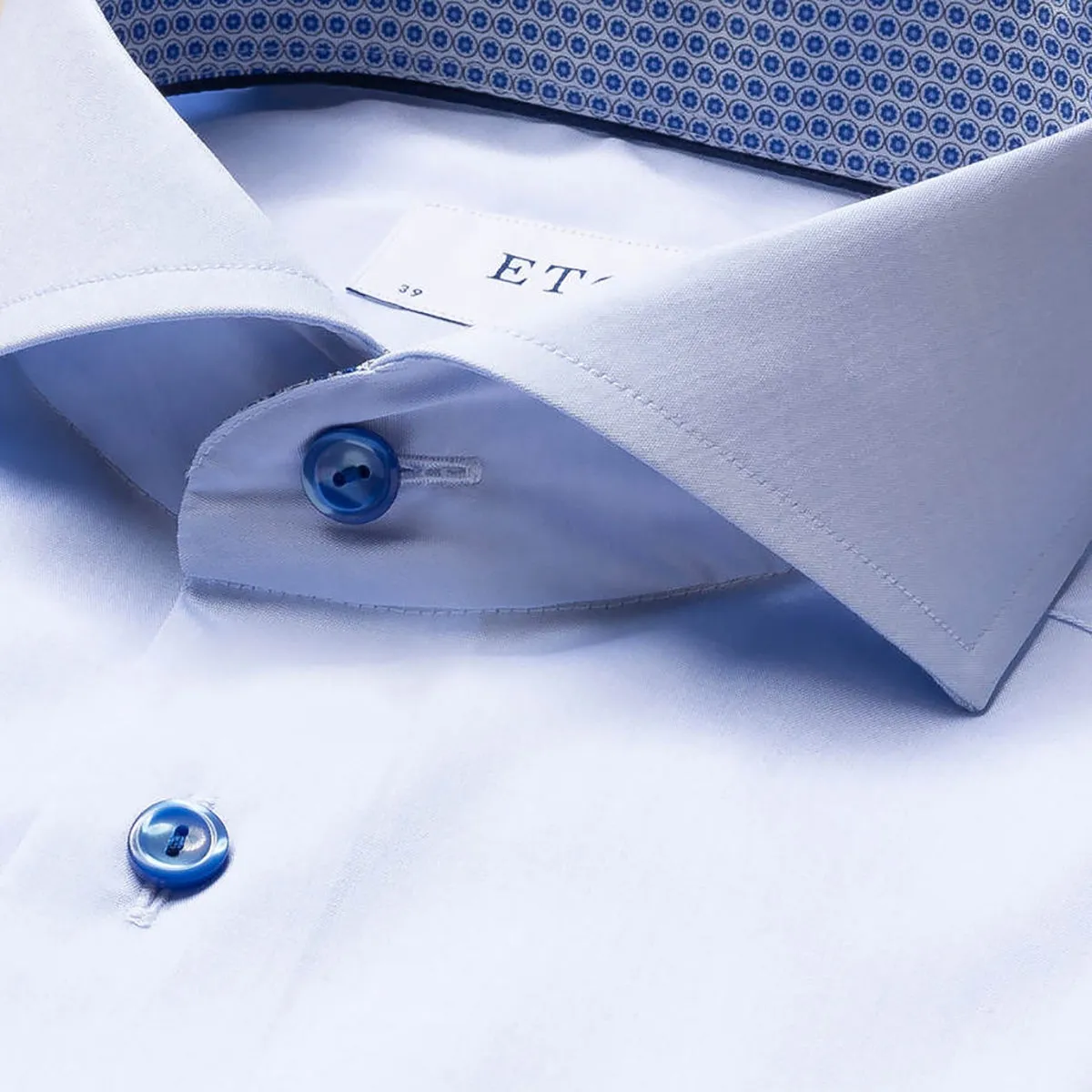 Eton Blue Slim Fit Circle Trim Shirt