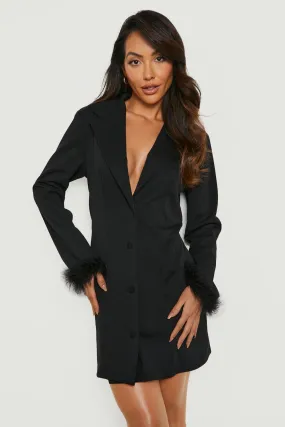 Feather Cuff Boxy Oversized Blazer Dress