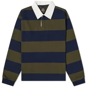 FrizmWORKS Olive & Navy Bold Stripe Rugby T-Shirt