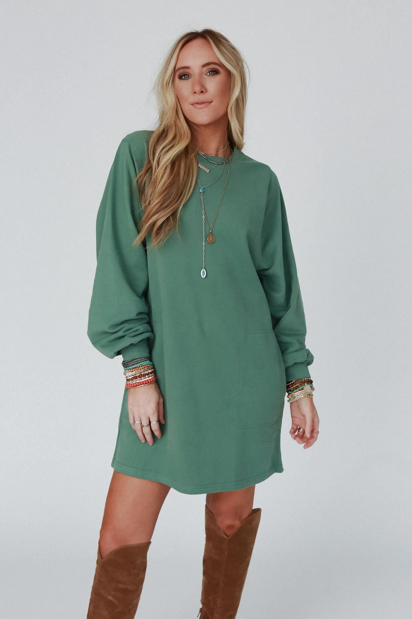 Green Pocketed Crew Neck Tunic - Shop the Walk in Love Collection