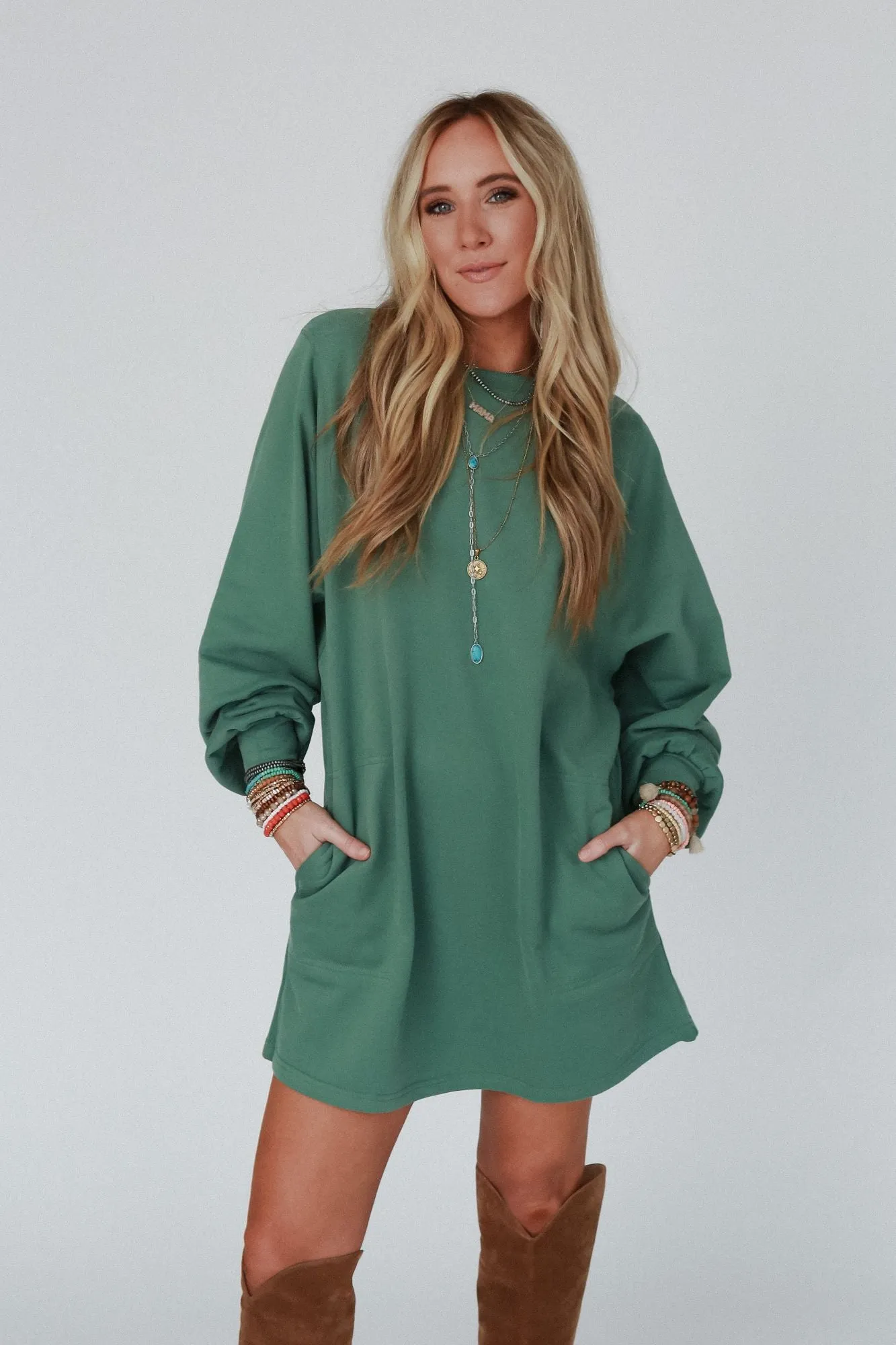 Green Pocketed Crew Neck Tunic - Shop the Walk in Love Collection