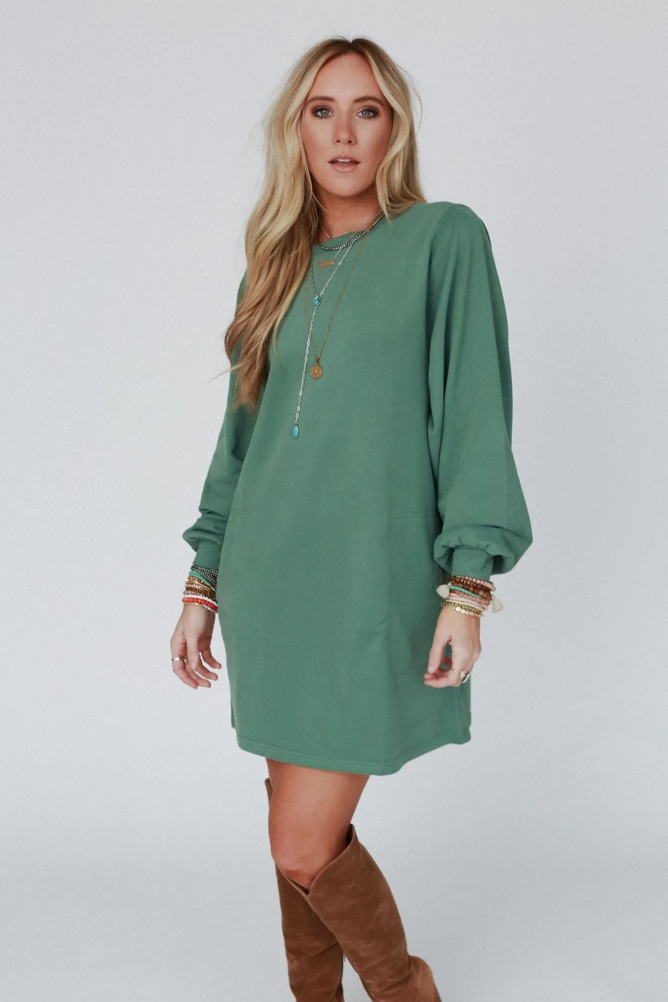 Green Pocketed Crew Neck Tunic - Shop the Walk in Love Collection