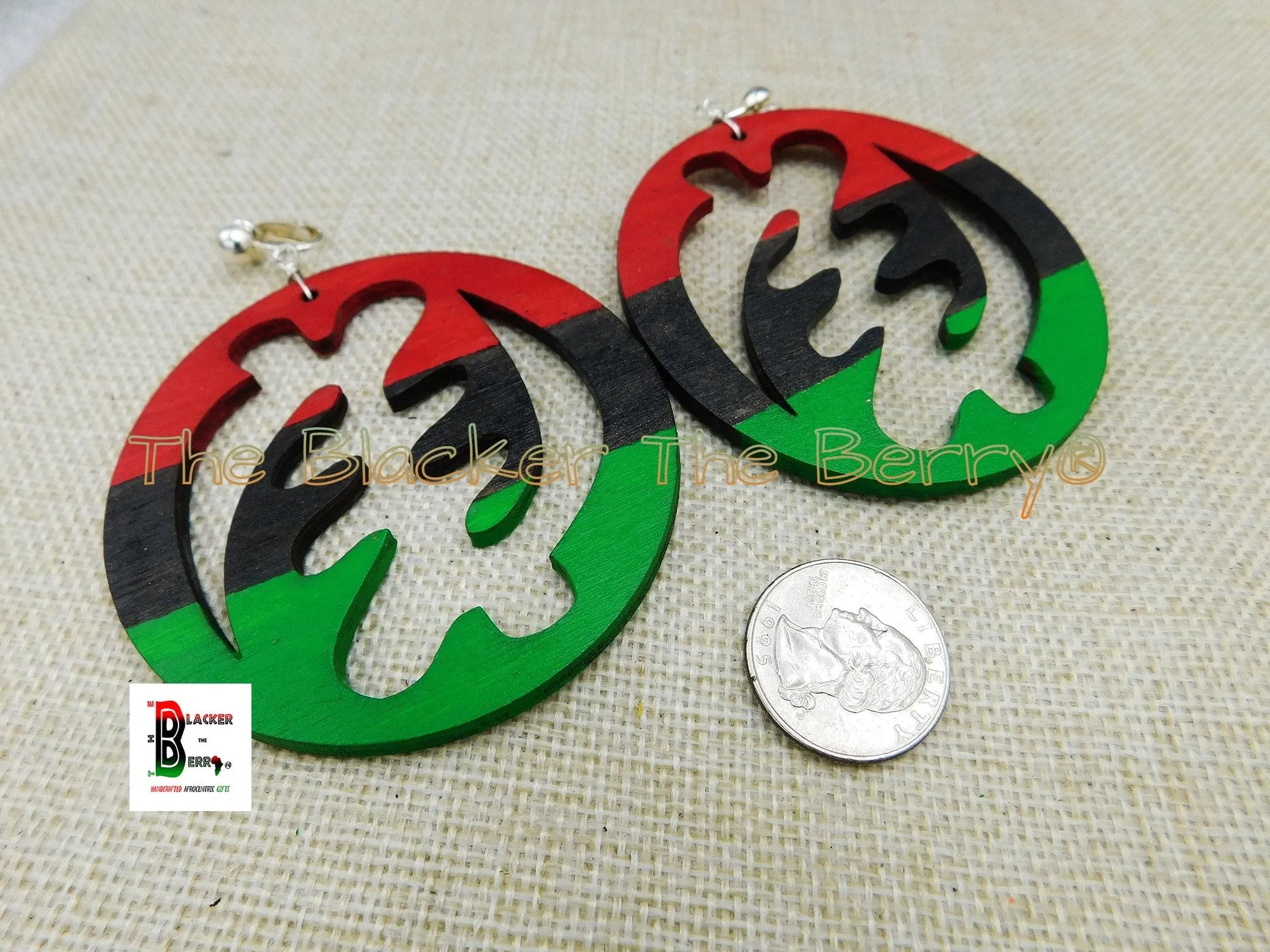 Gye Nyame Clip On Earrings - African Adinkra RBG Pan African Non Pierced Jewelry - Handmade Earrings