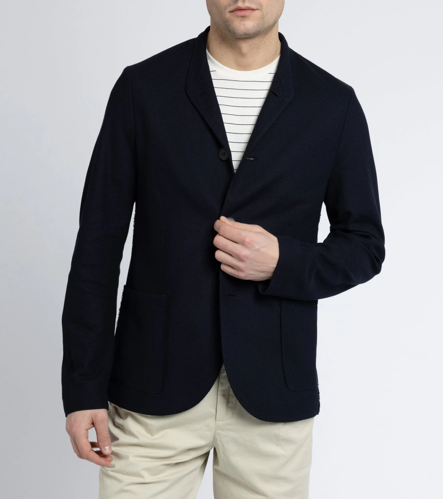 Harris Wharf Navy Nehru Jacket: Loro Piana Honeycomb Cotton