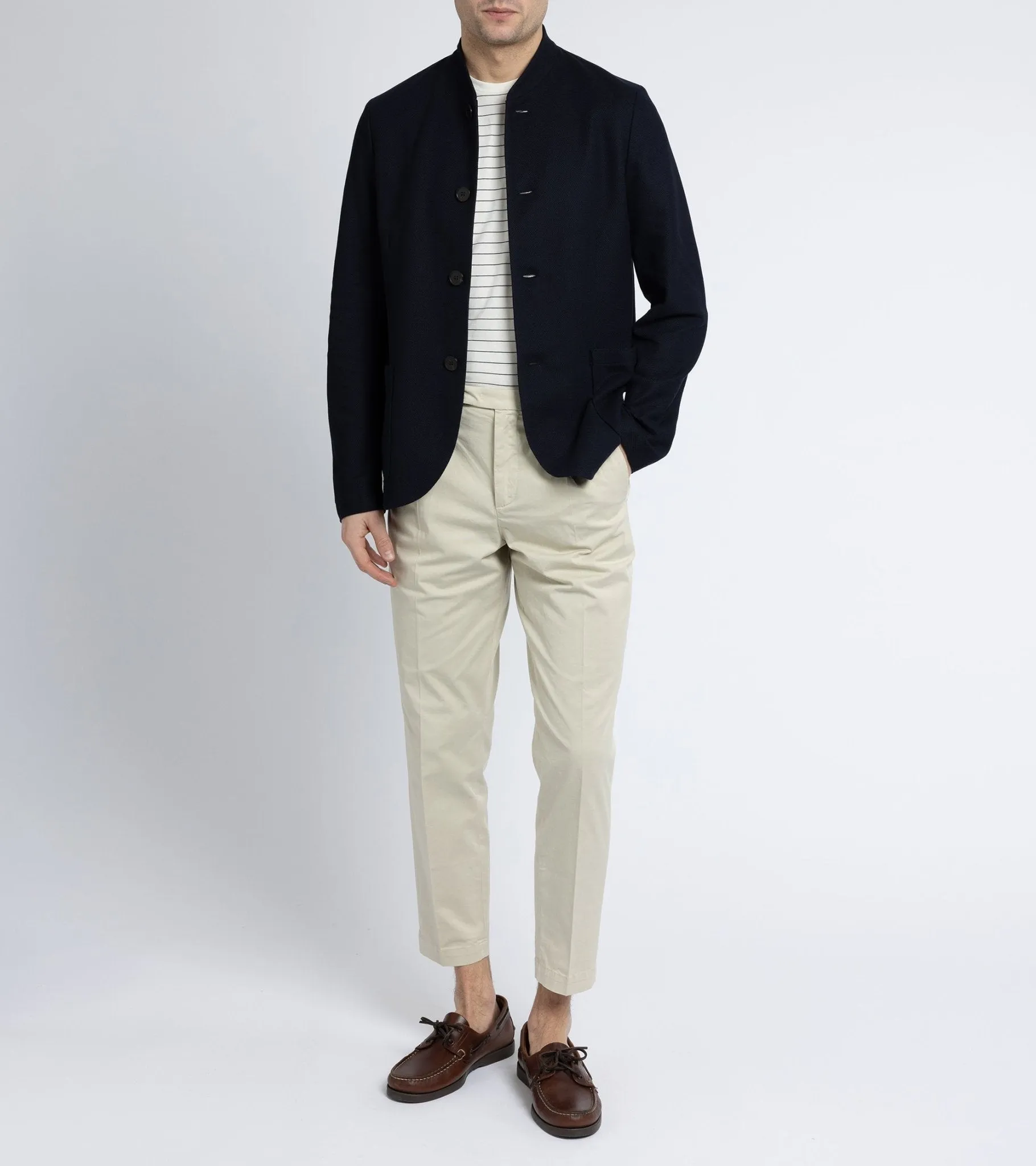 Harris Wharf Navy Nehru Jacket: Loro Piana Honeycomb Cotton