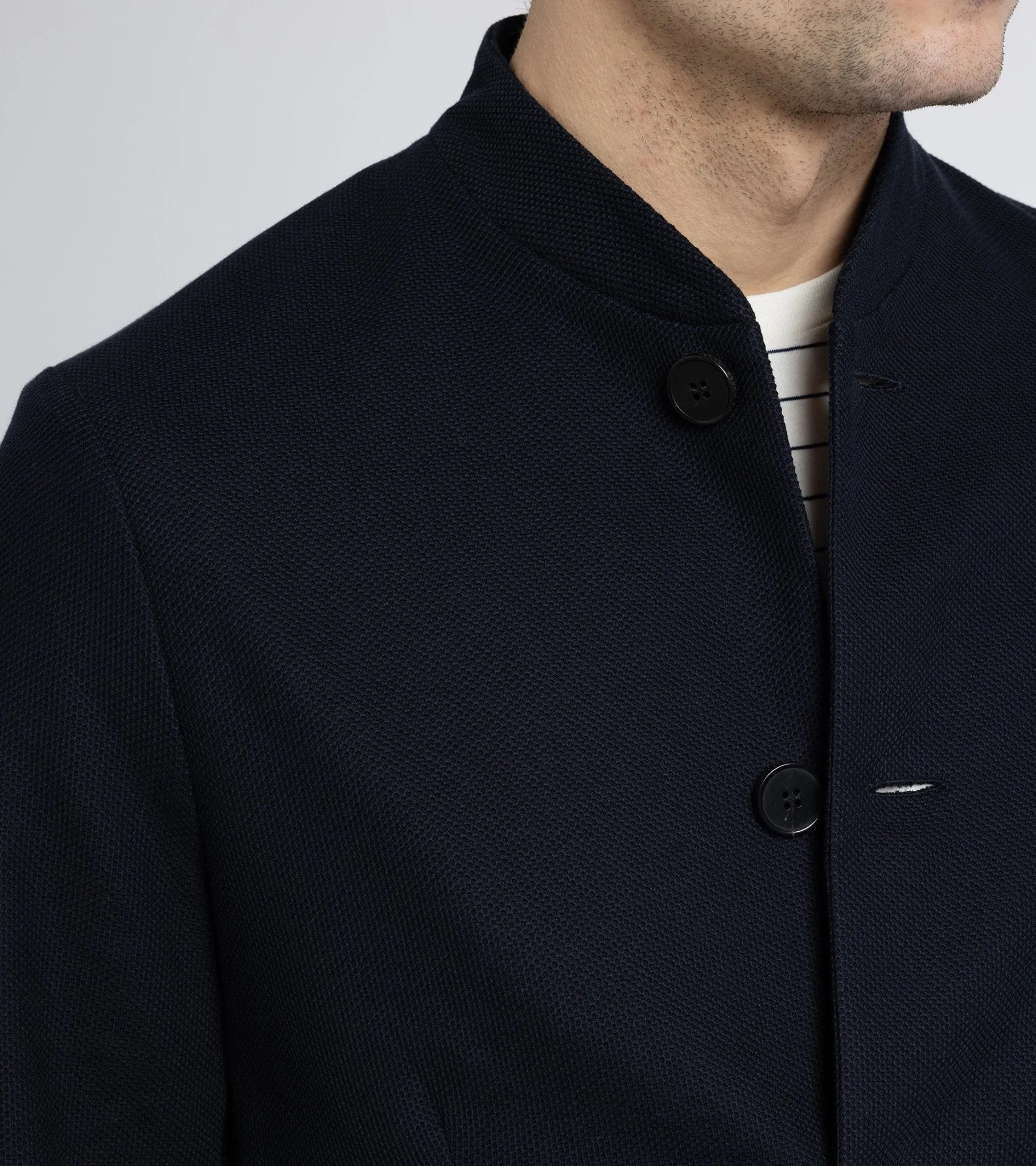 Harris Wharf Navy Nehru Jacket: Loro Piana Honeycomb Cotton