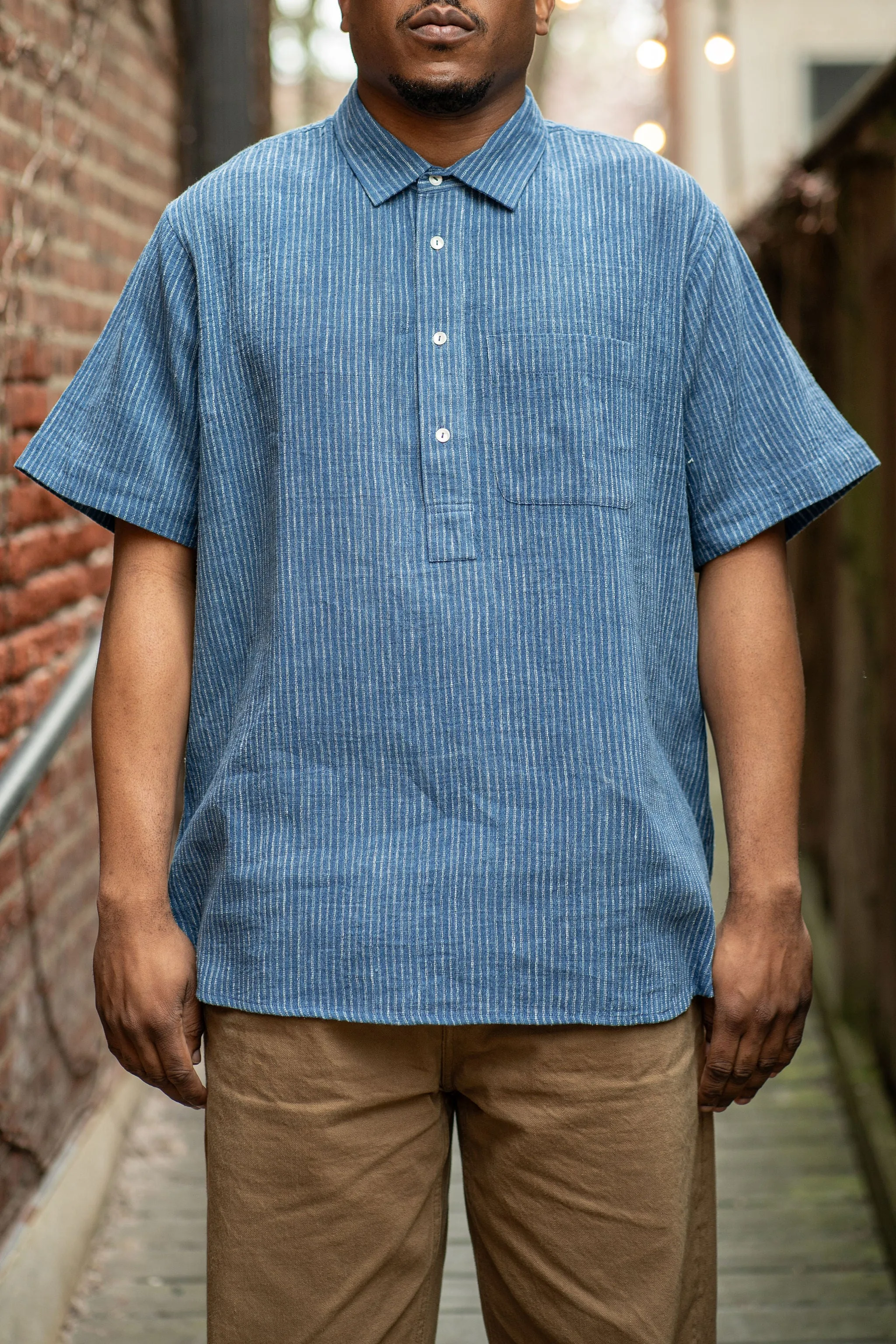 Indi Ash Cedar Shirt Indigo Dobby Stripe