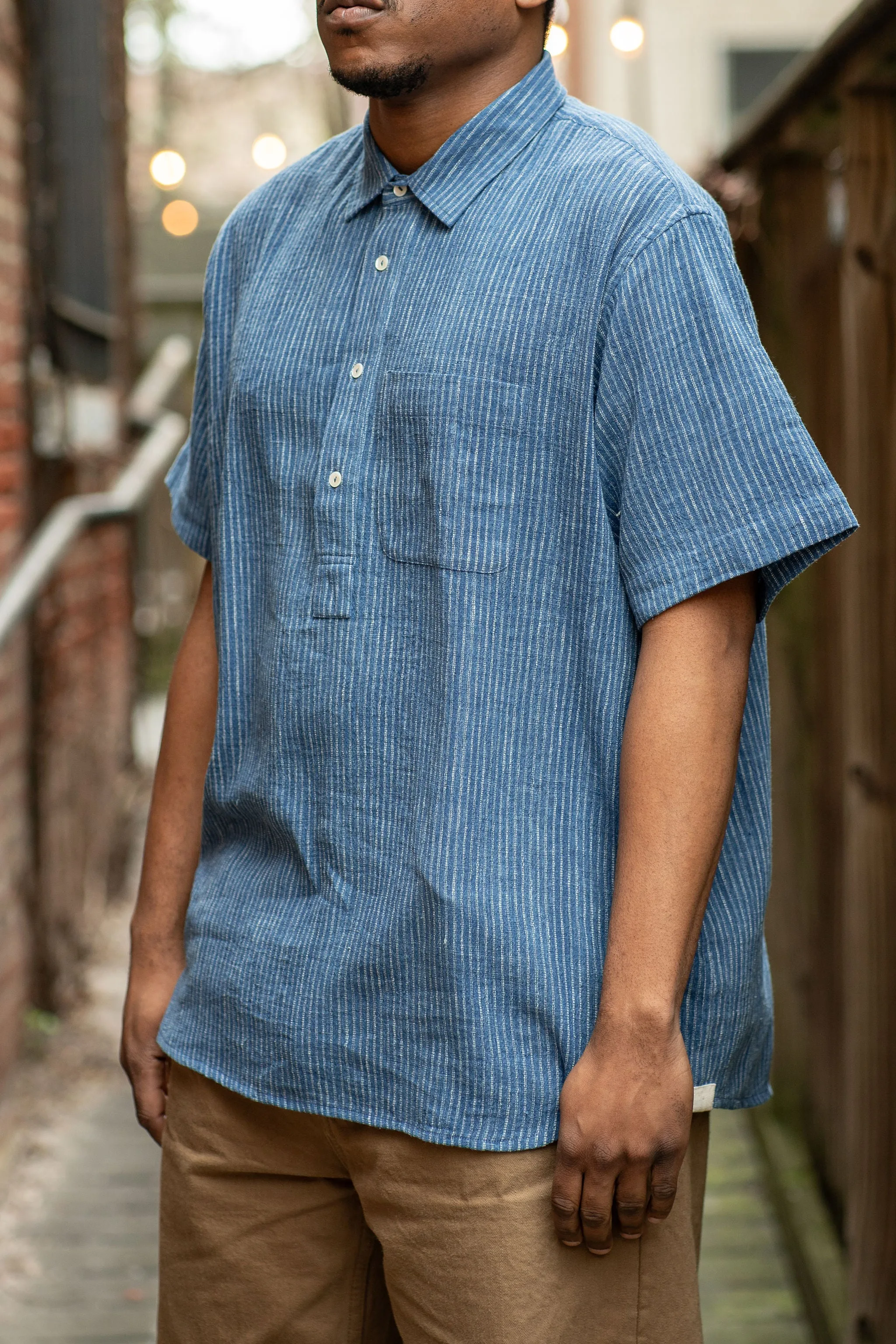 Indi Ash Cedar Shirt Indigo Dobby Stripe