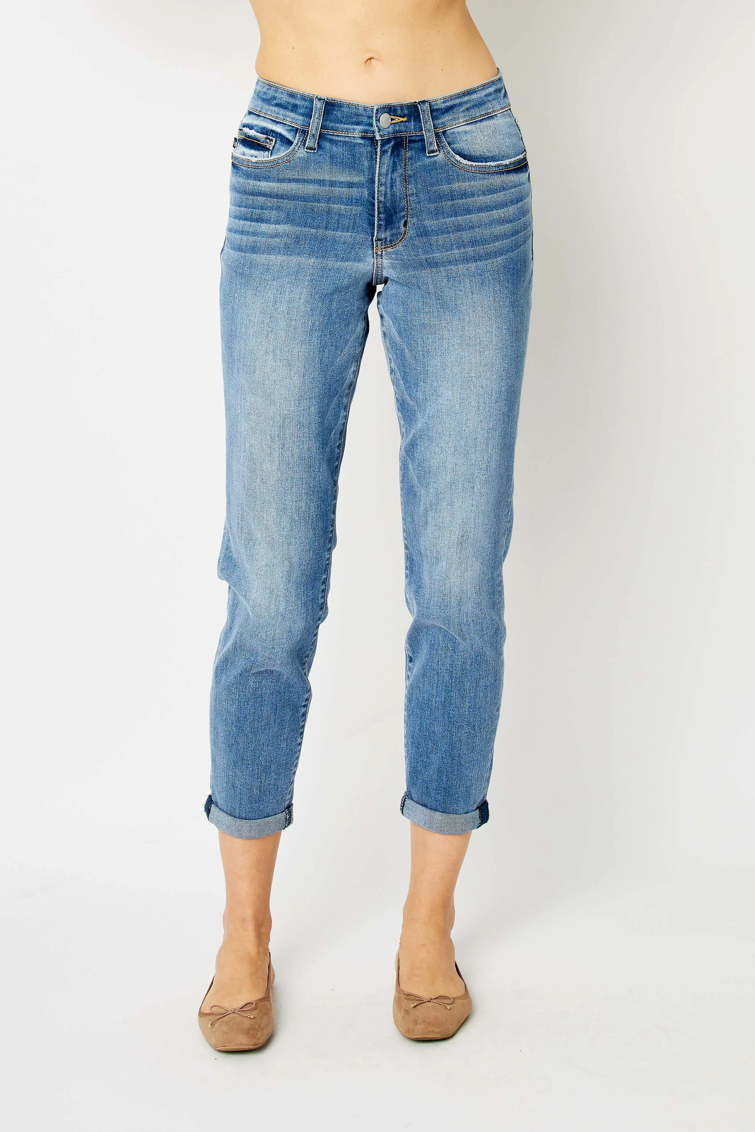 Judy Blue Midrise Slim Jean with Cuffed Hem