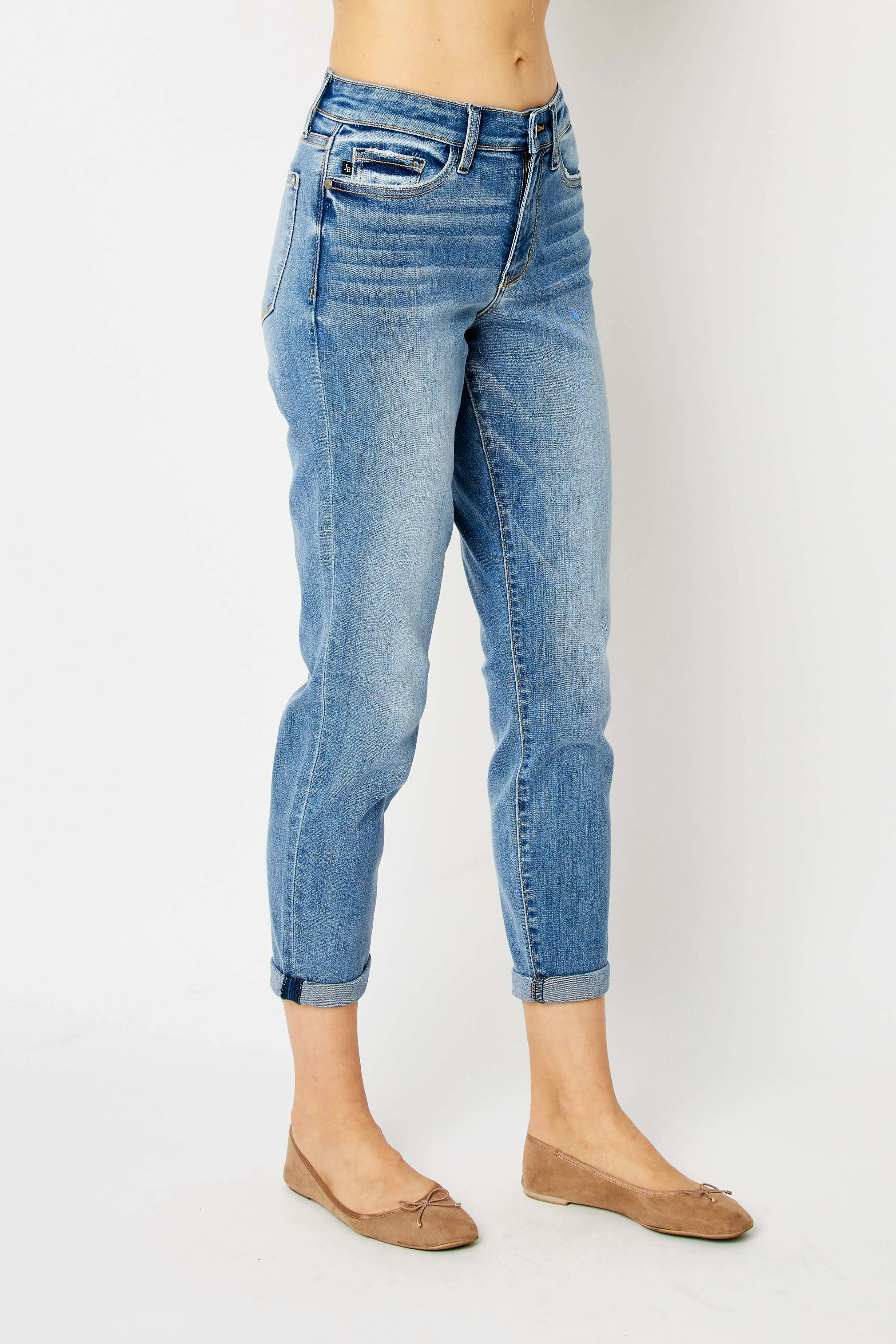 Judy Blue Midrise Slim Jean with Cuffed Hem