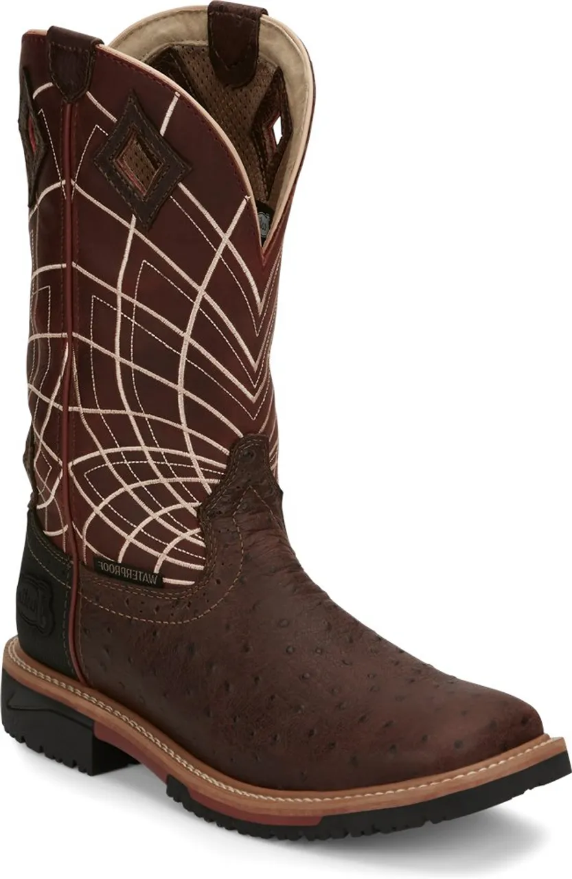 Justin Mens Boots SE4834 12 Derrickman" Brown Ostrich Print