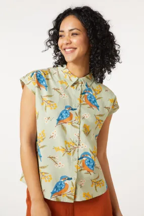 Kingfisher Blouse: Vibrant blue bird-inspired blouse with intricate embroidery. Perfect for a stylish and unique look.