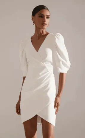 Krisa Wrap Puff Sleeve Dress Ivory