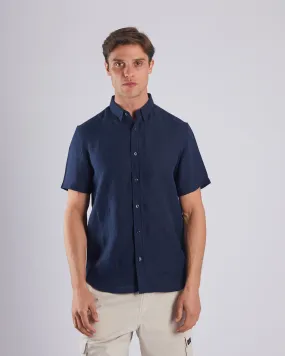 Leslie SS Navy Blue Linen Shirt