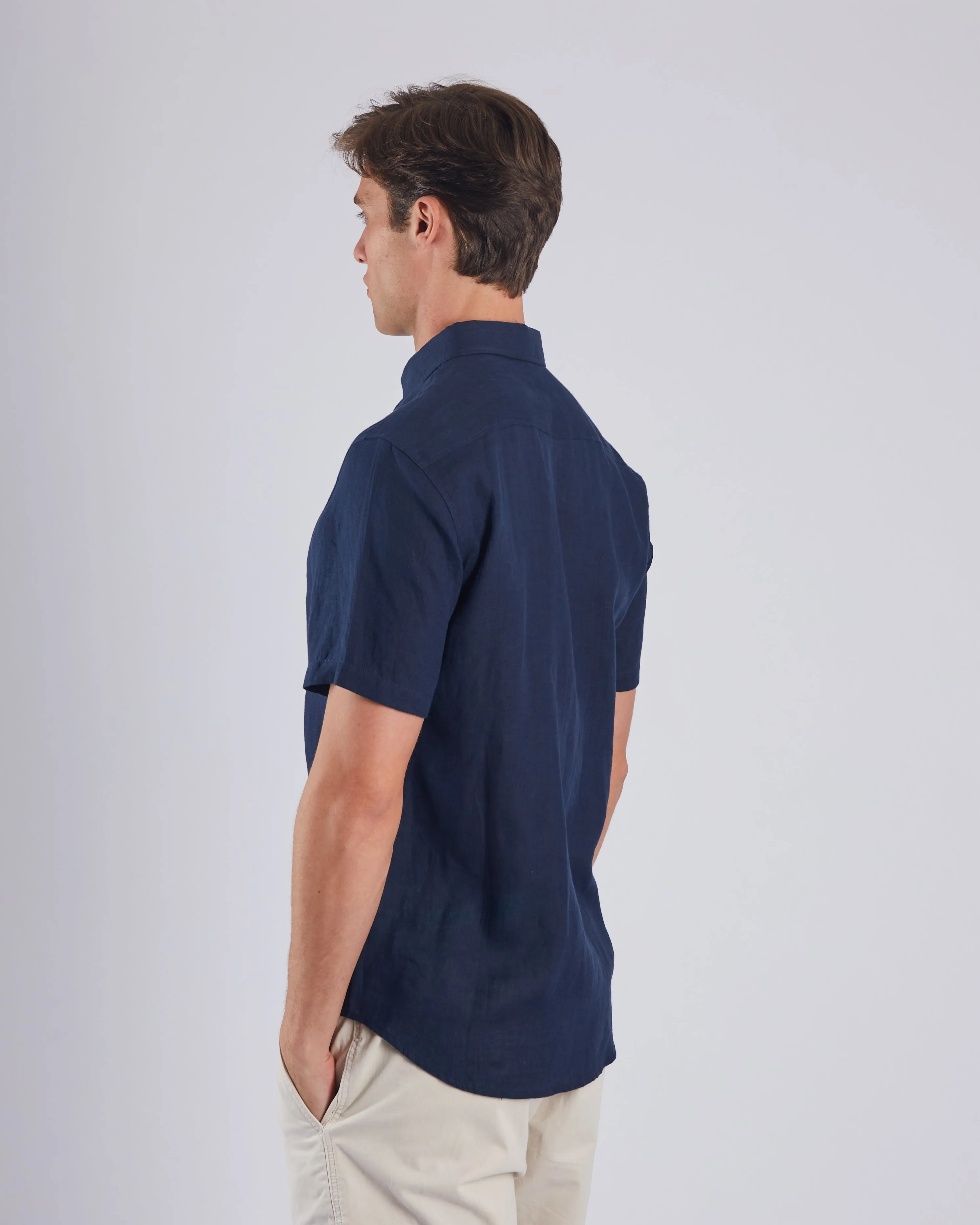 Leslie SS Navy Blue Linen Shirt