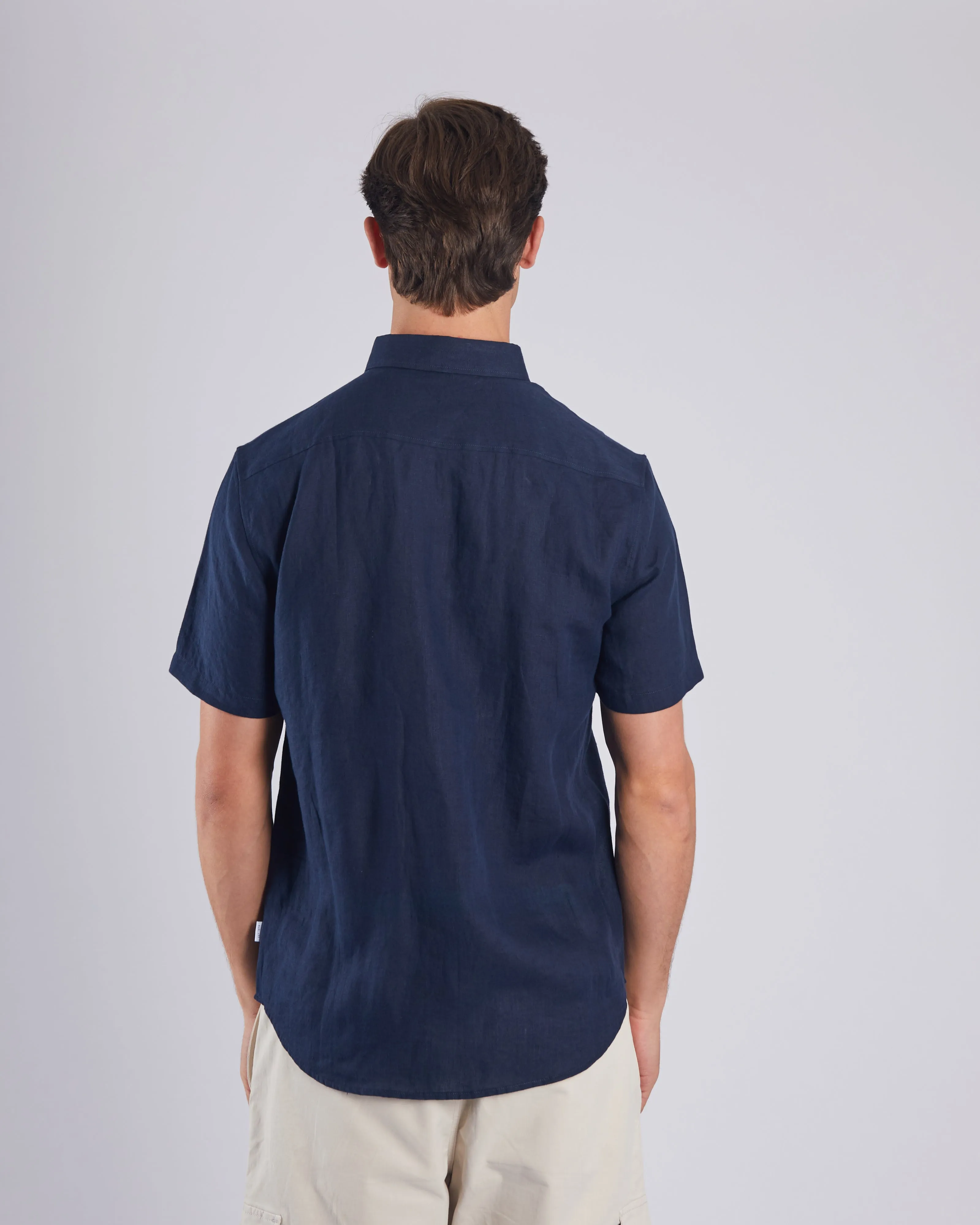 Leslie SS Navy Blue Linen Shirt