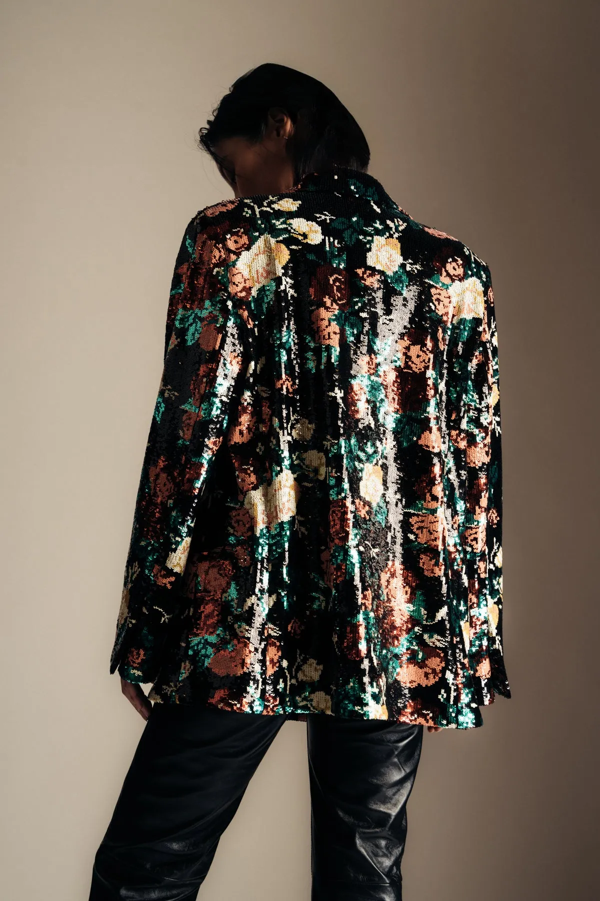 LIBERTINE | ‘EMMA BLACK SEQUIN FLORAL’ DOUBLE BREASTED BLAZER