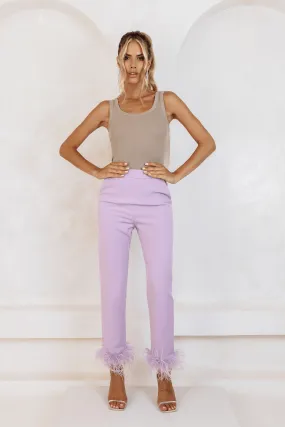 Lilac Feather Trim Trousers for Sale.