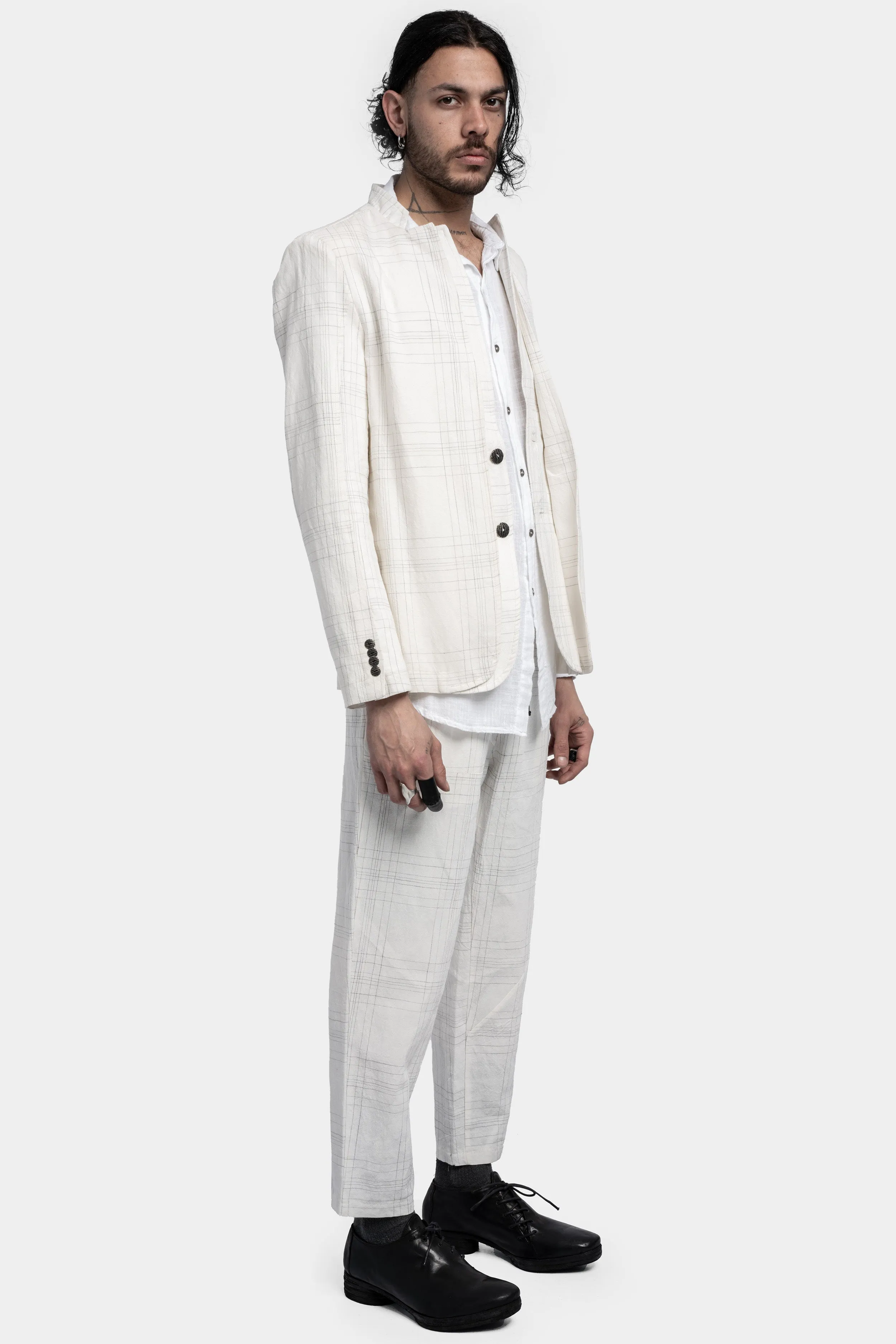 Linen blend blazer, White