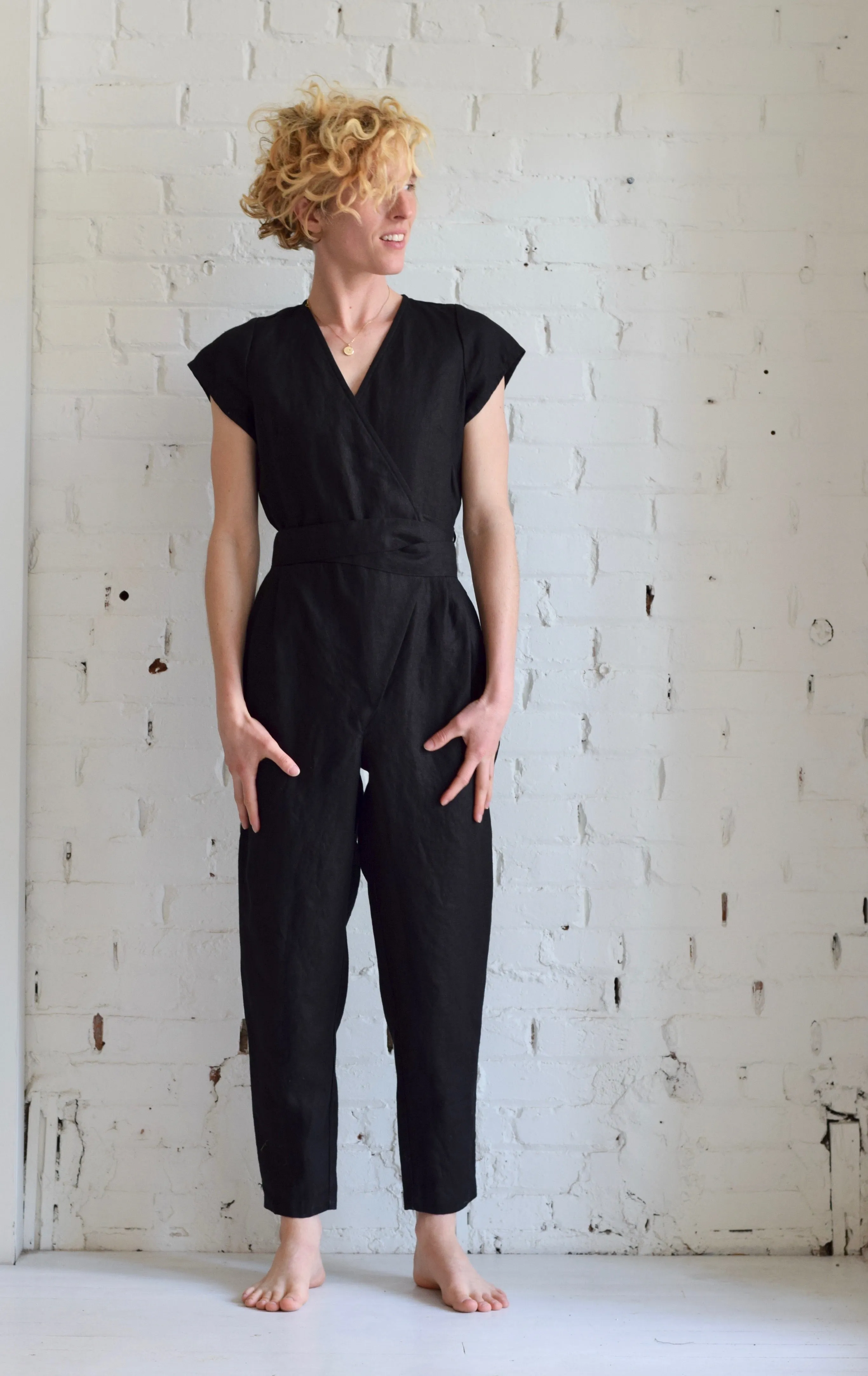 Linen Jumpsuit in Coal Black