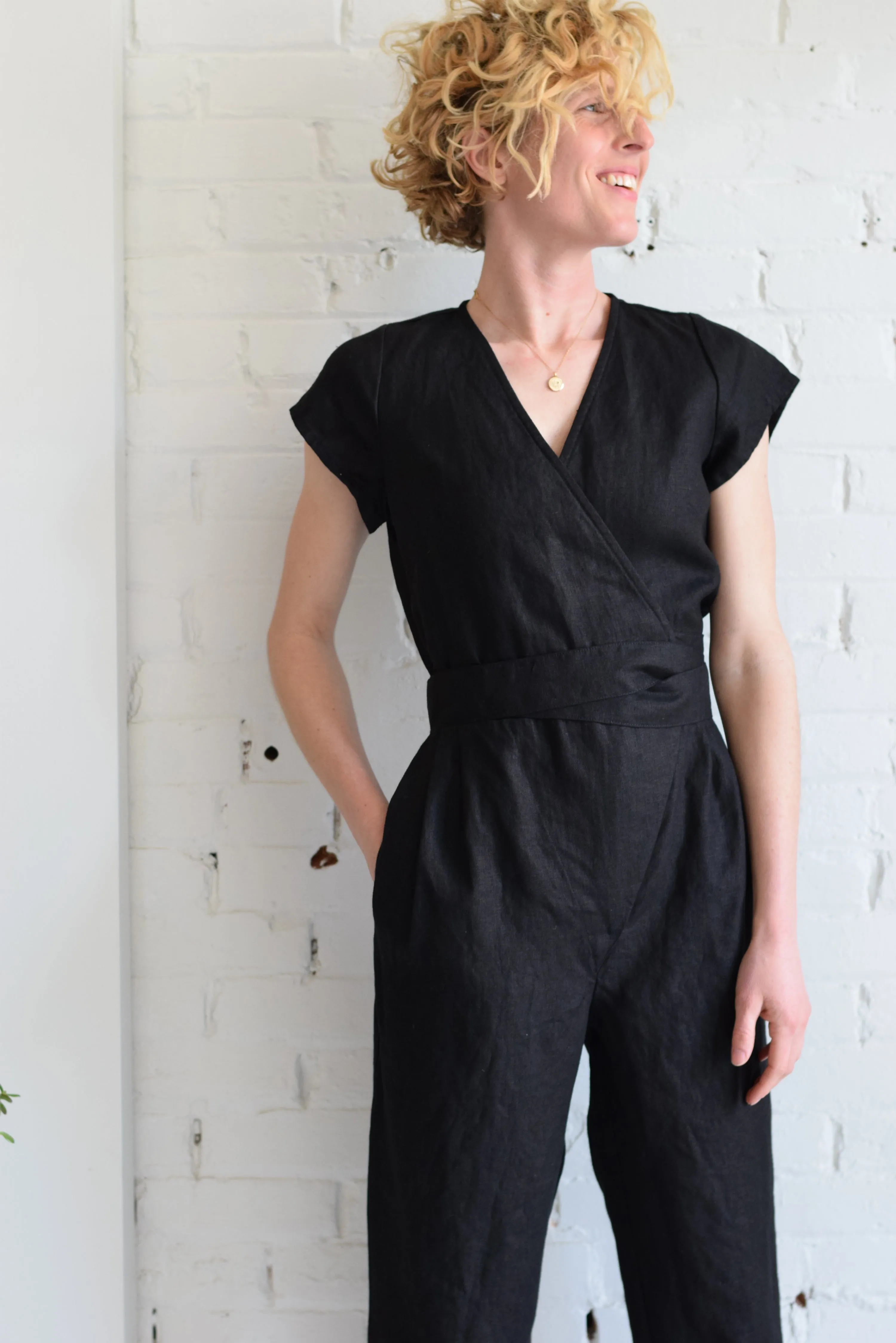 Linen Jumpsuit in Coal Black