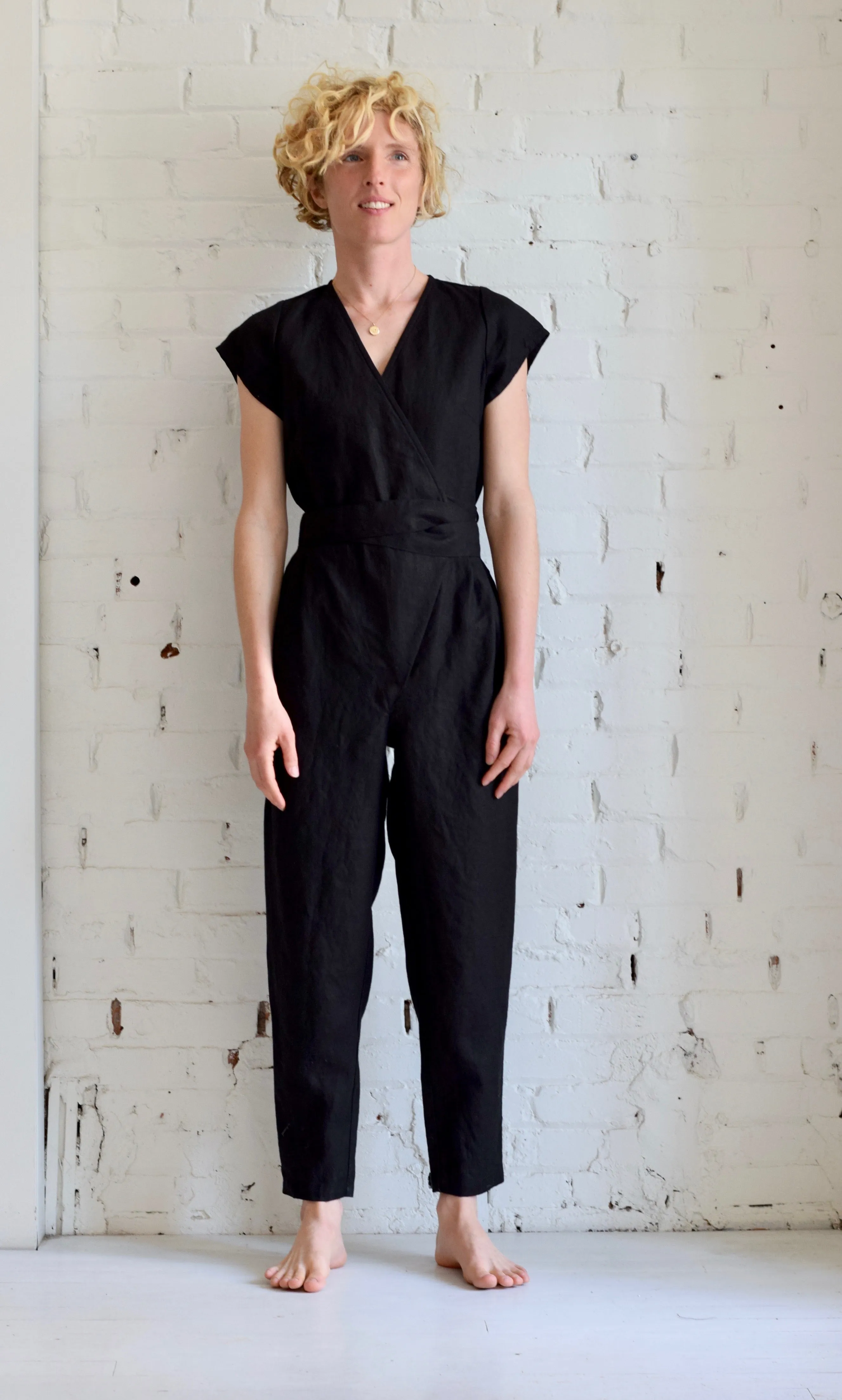 Linen Jumpsuit in Coal Black