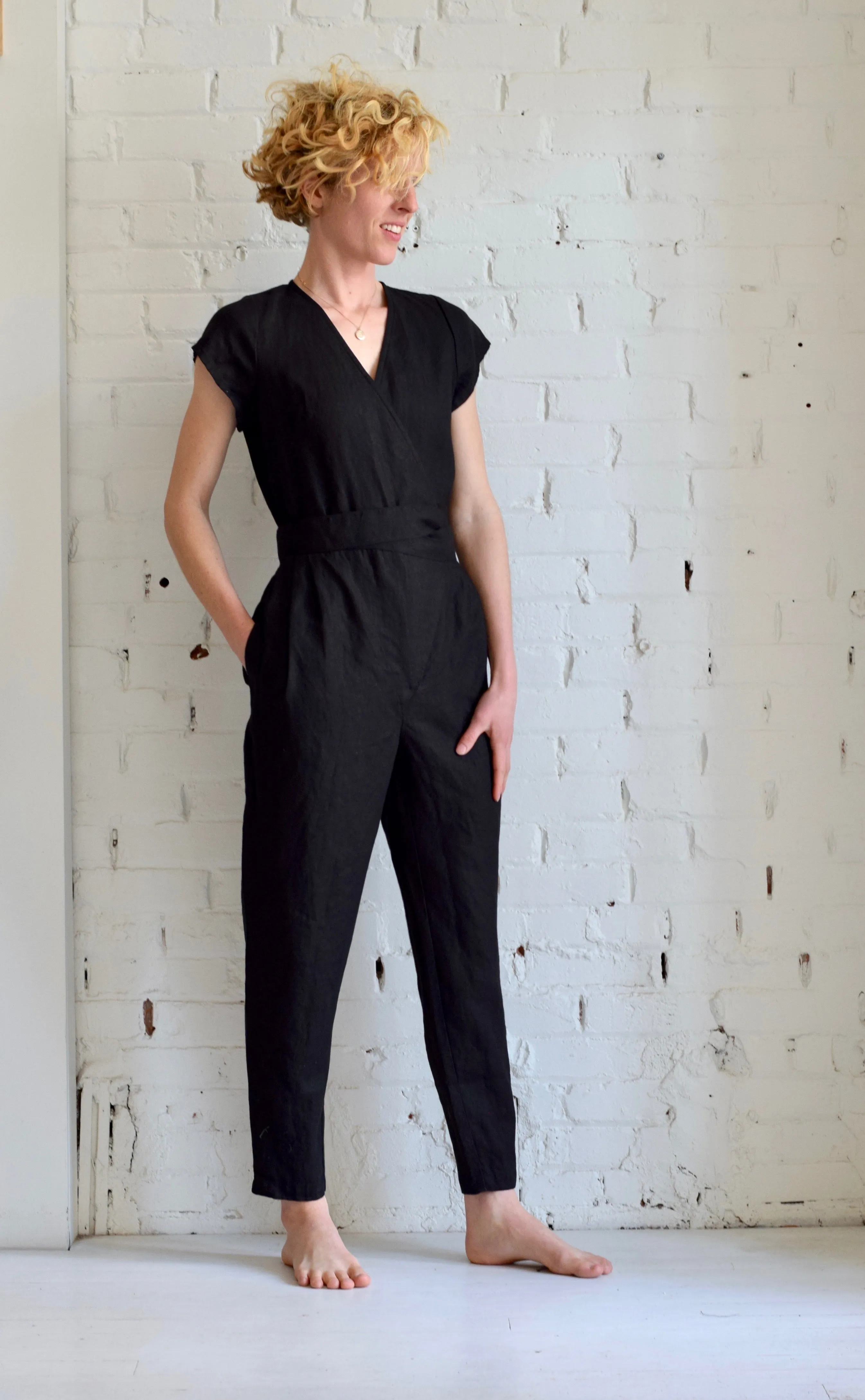 Linen Jumpsuit in Coal Black