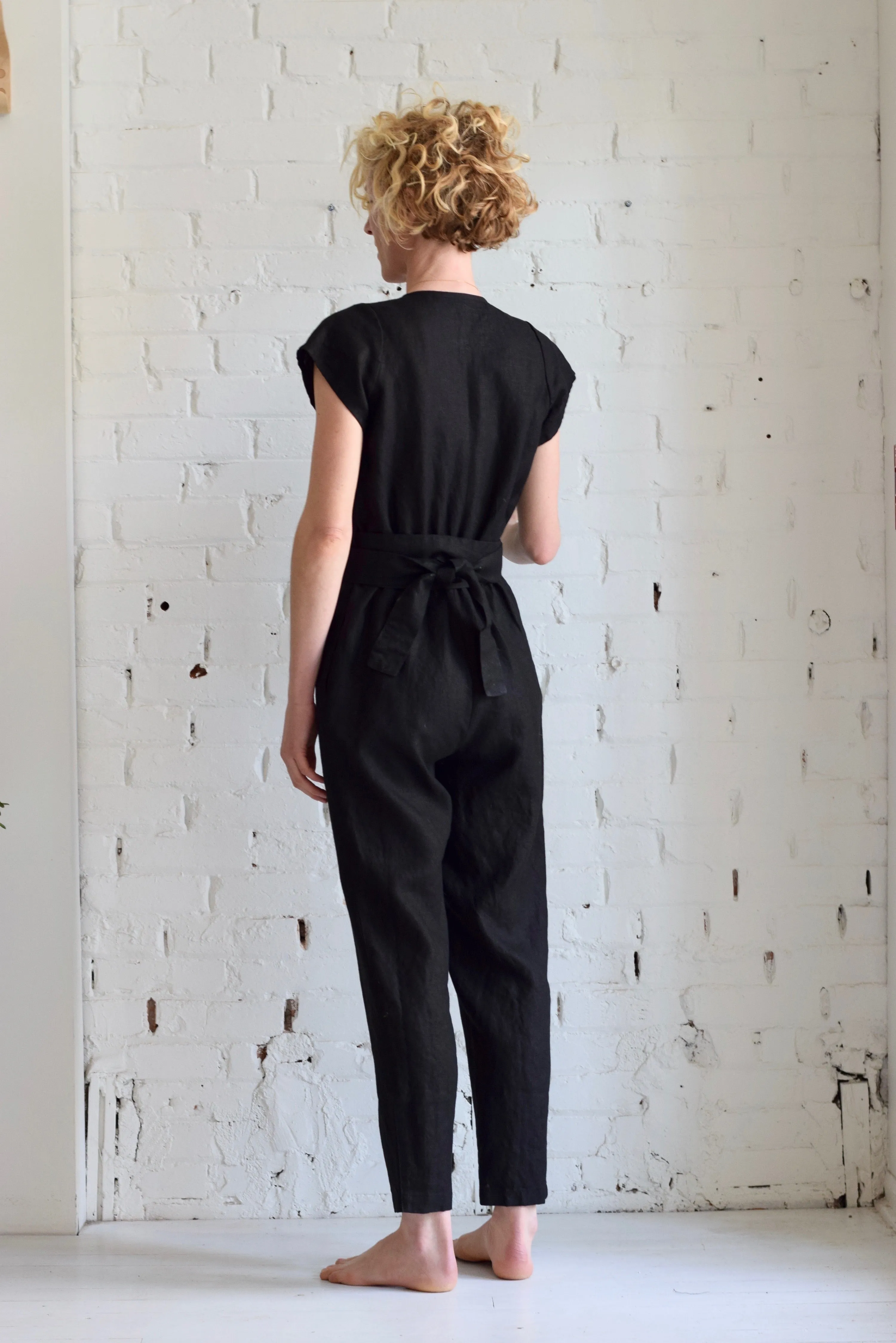 Linen Jumpsuit in Coal Black