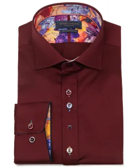 London Guide - Plain Cotton Sateen Shirt - Burgundy