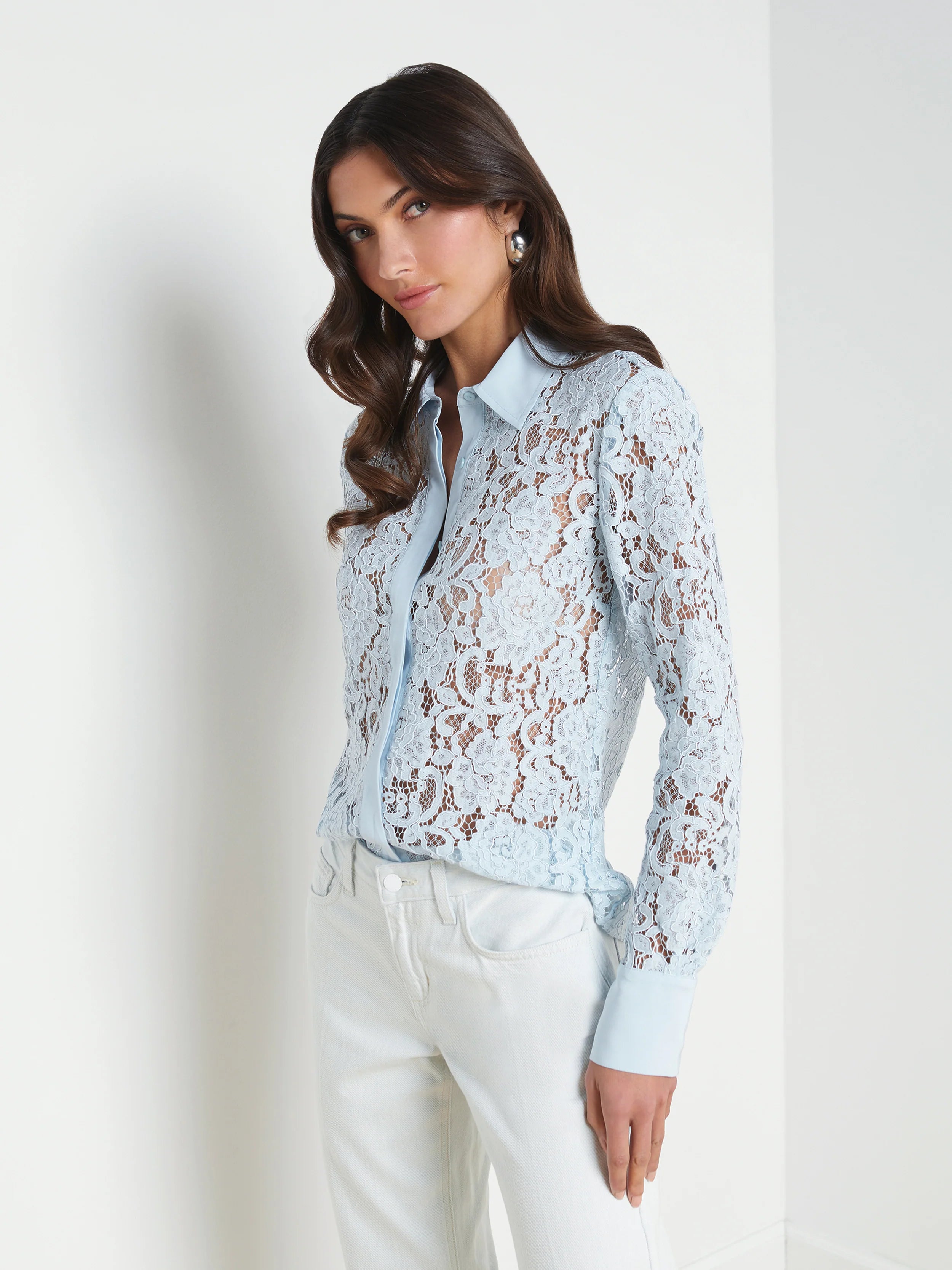 Maia Lace Buttondown Blouse - Ice Water - L'agence