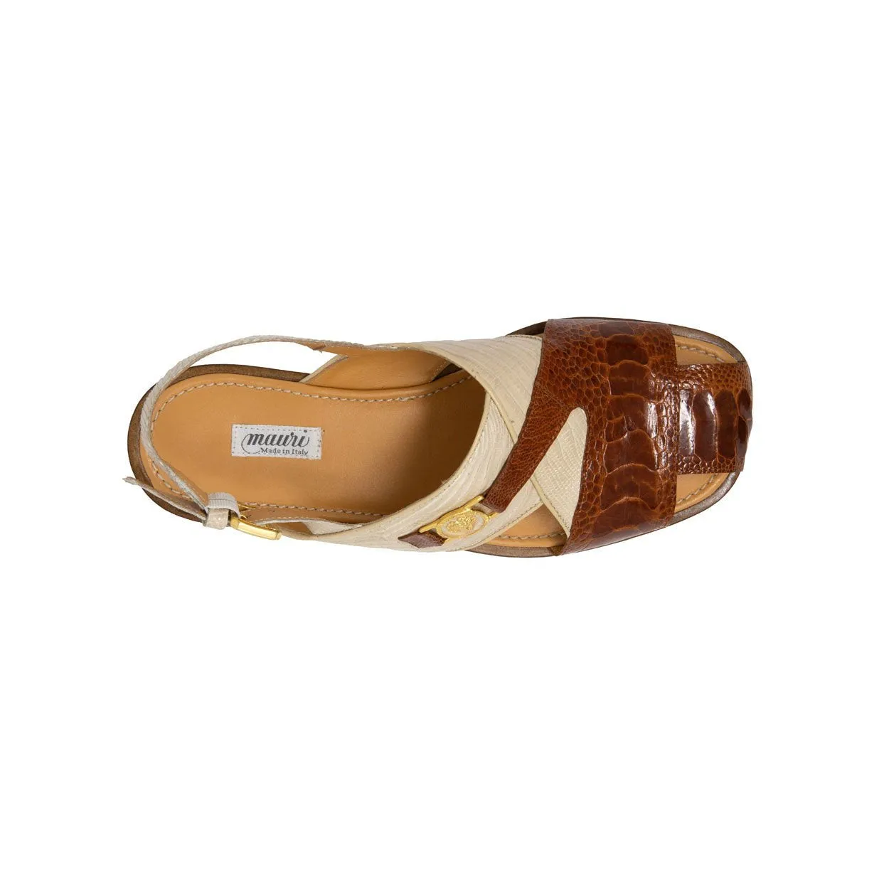 Mauri 5076 Romano Sandals Men's Designer Shoes Gold Exotic Teju Lizard / Ostrich Leg (MAS5115)