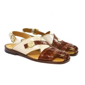 Mauri 5076 Romano Sandals Men's Designer Shoes Gold Exotic Teju Lizard / Ostrich Leg (MAS5115)