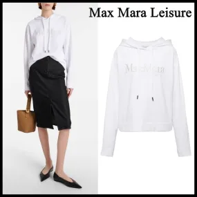 Max Mara LEISURE plain cotton logo hoodies sweatshirts long sleeves