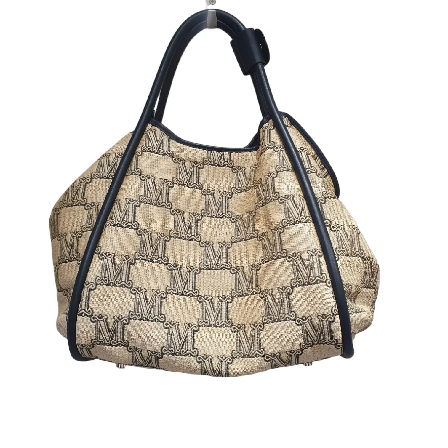 Max Mara Raffia Canvas Monogram Tote bag, with black leather details