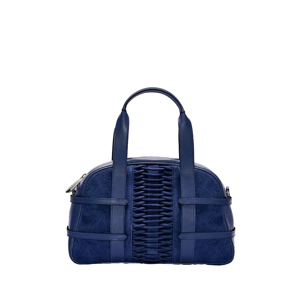 Medium Francesca navy satchel, suede braided