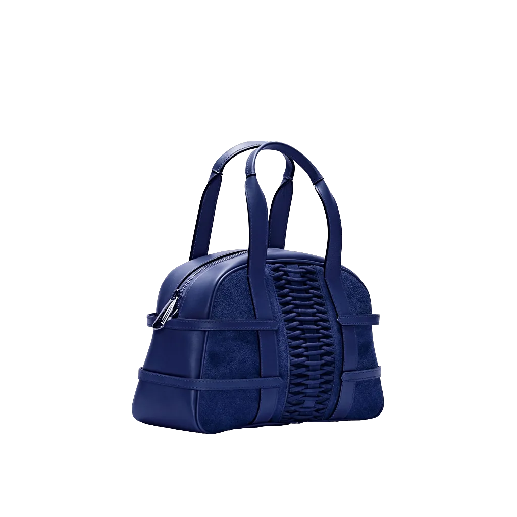 Medium Francesca navy satchel, suede braided