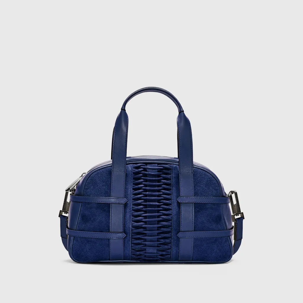 Medium Francesca navy satchel, suede braided