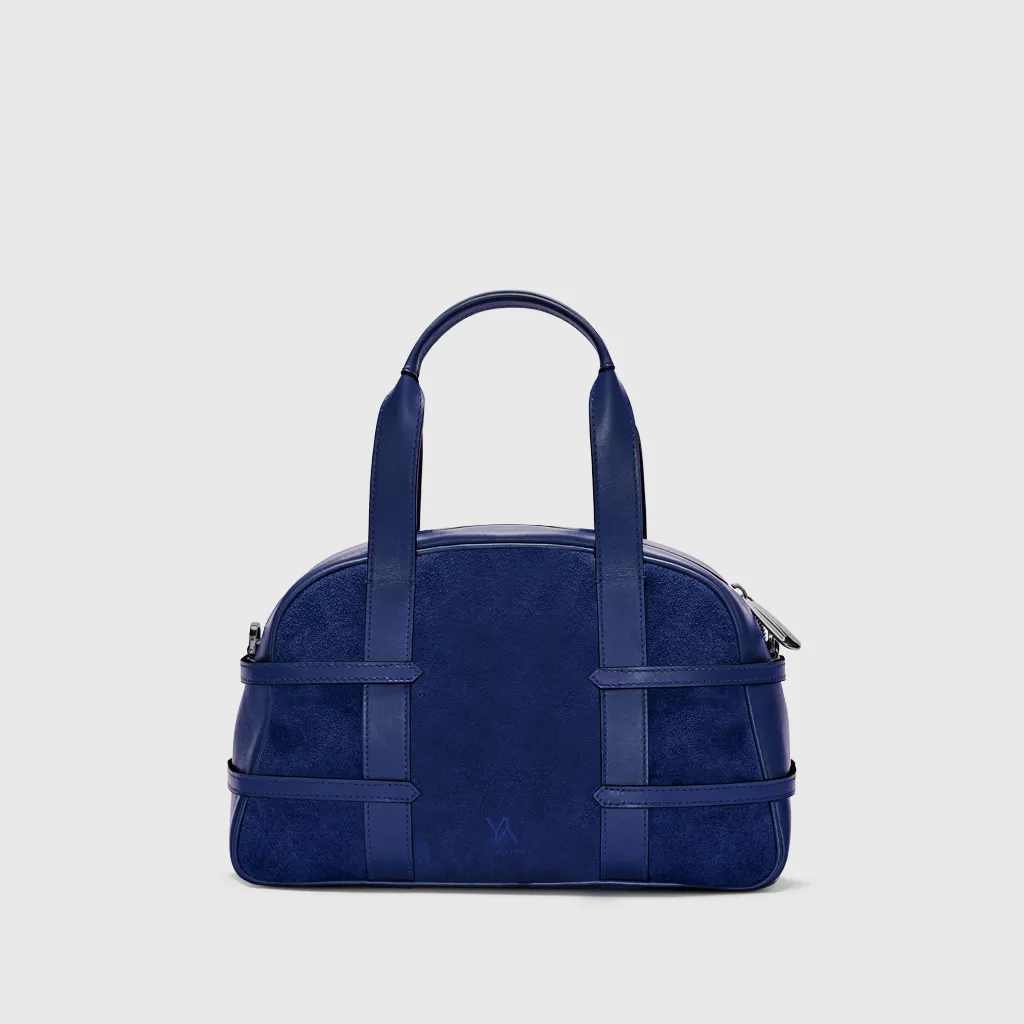 Medium Francesca navy satchel, suede braided