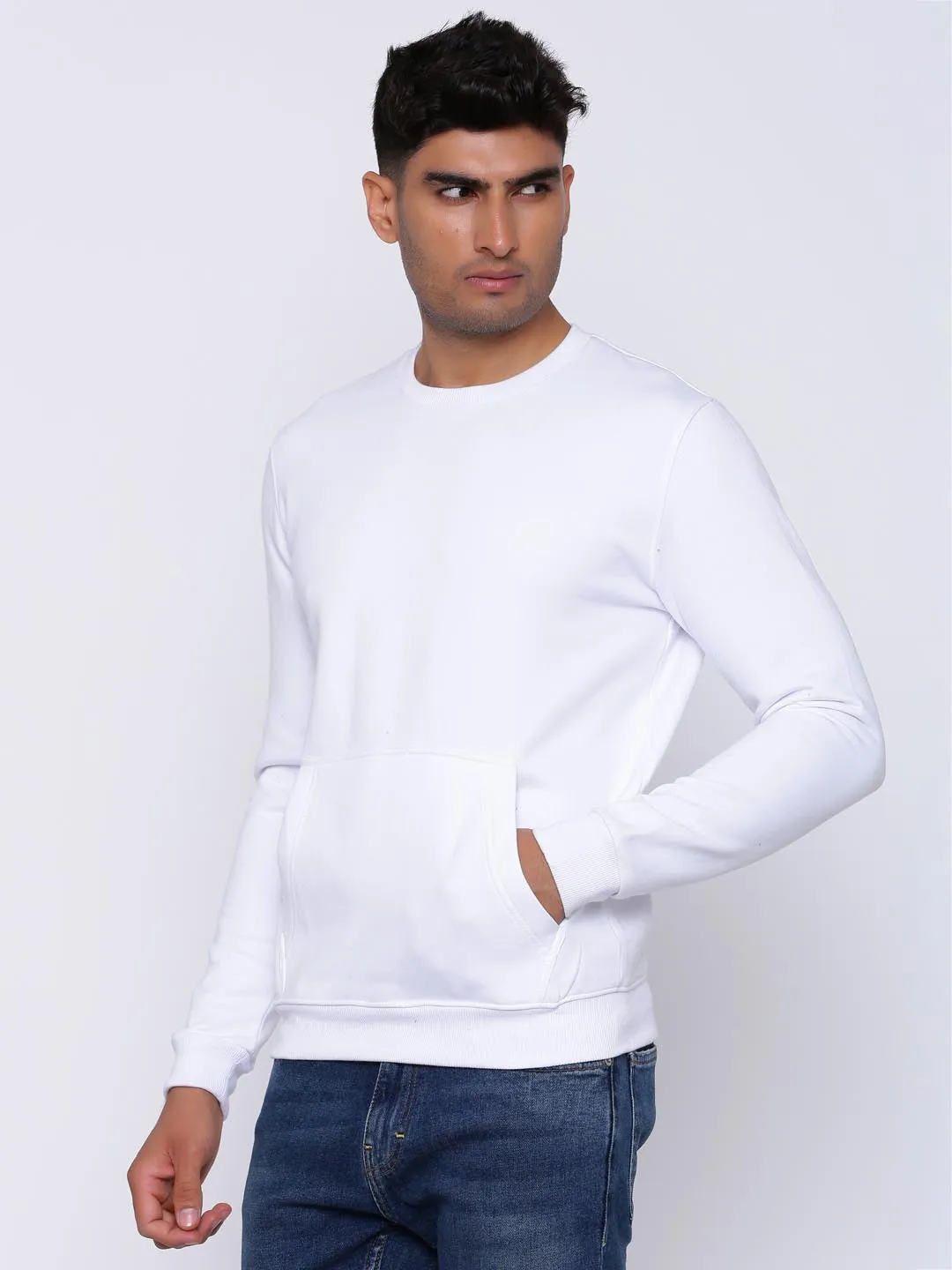 Men White Comfort Fit Sweater