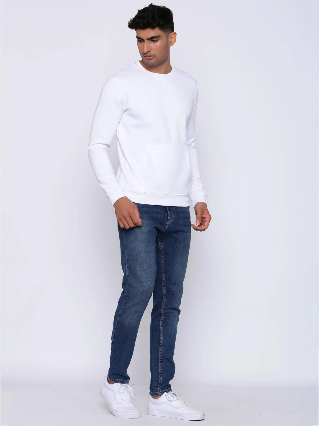 Men White Comfort Fit Sweater