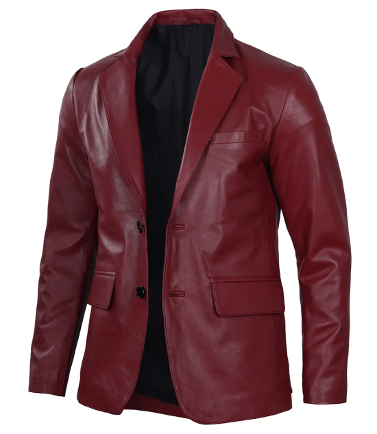 Men's Maroon Real Leather Blazer - Formal Jacket