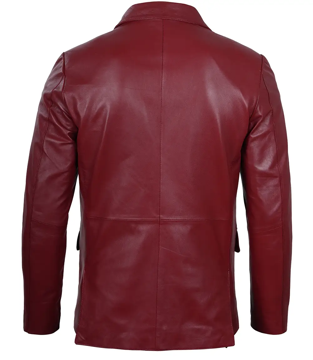 Men's Maroon Real Leather Blazer - Formal Jacket